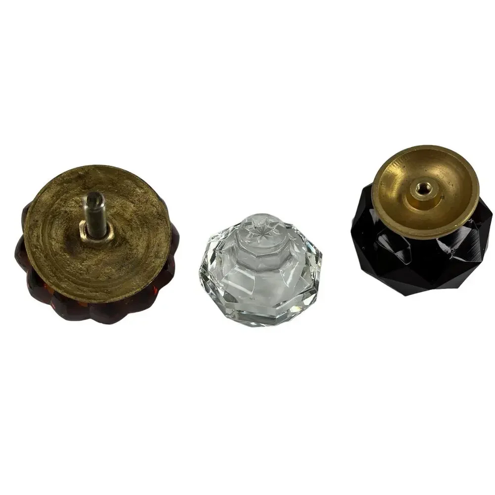Lot of 3 Large Vintage Glass Knobs Amber Clear Dark Red